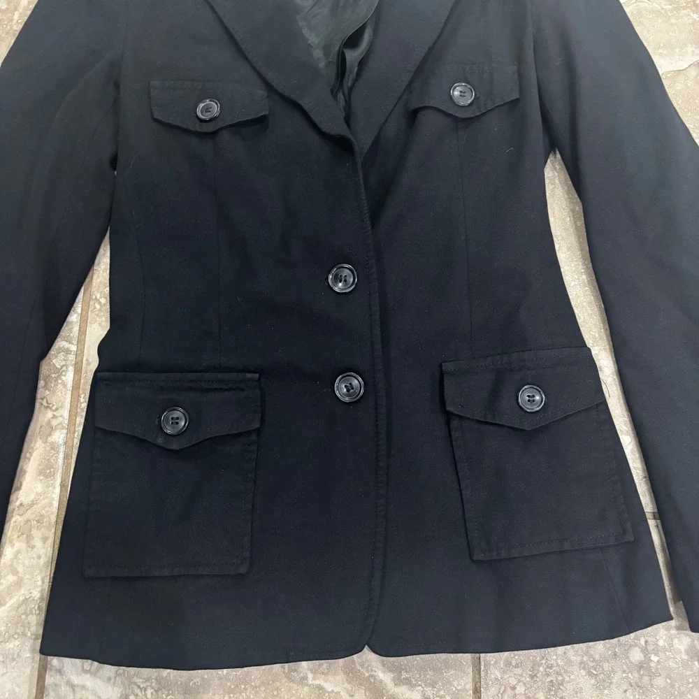 Reiss Womens Black Utility Blazer Jacket‎ Military Style Epaulettes Size XS